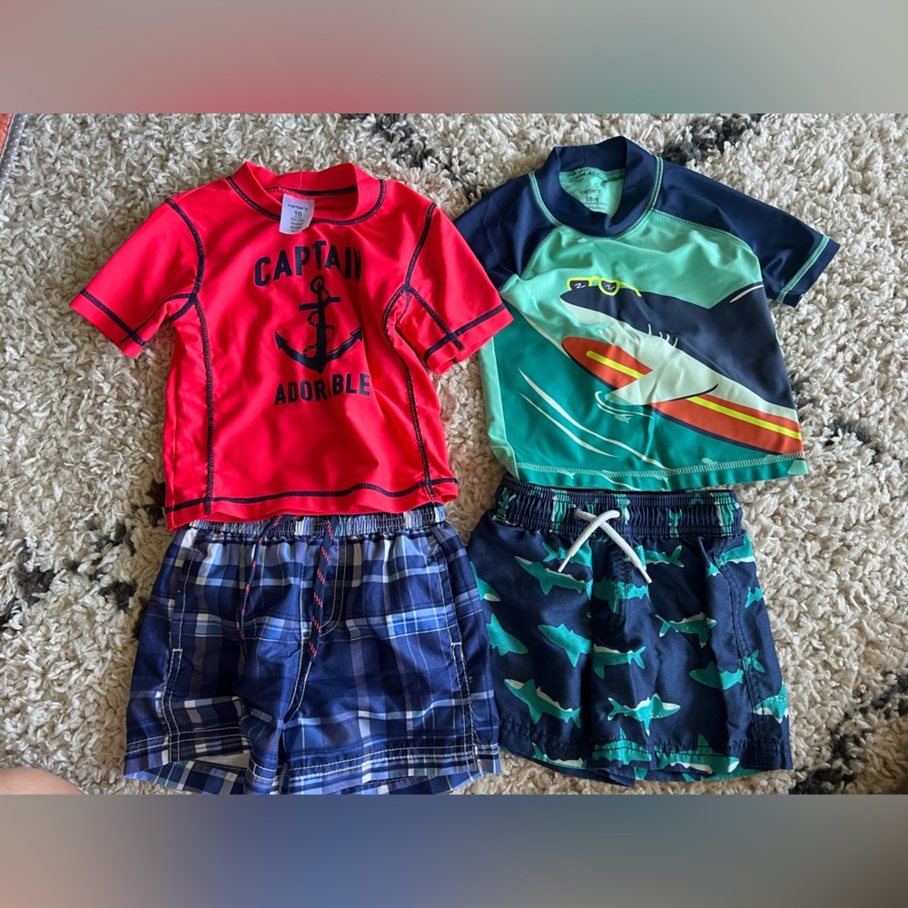 18 month toddler swimsuit boy swim shorts and shirts shark and captain
